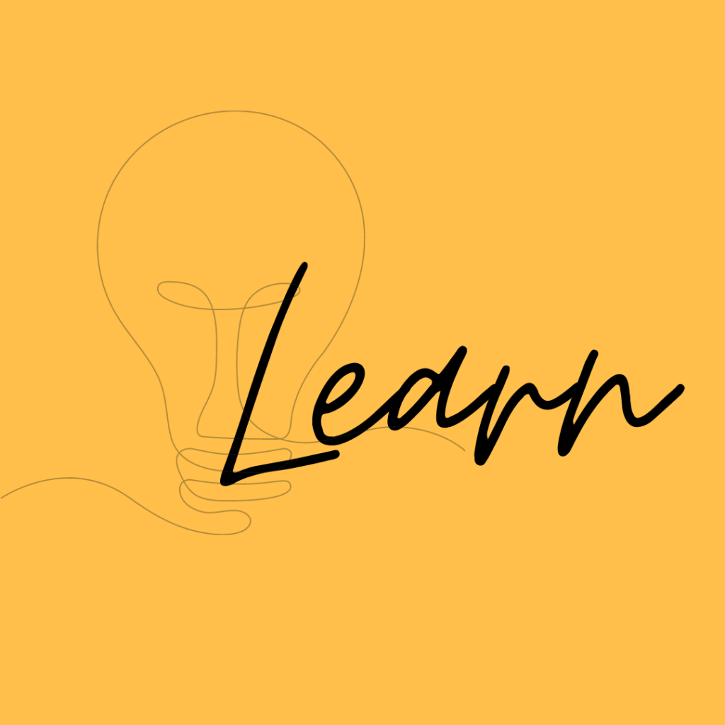 Yellow background lightbulb with Learn text