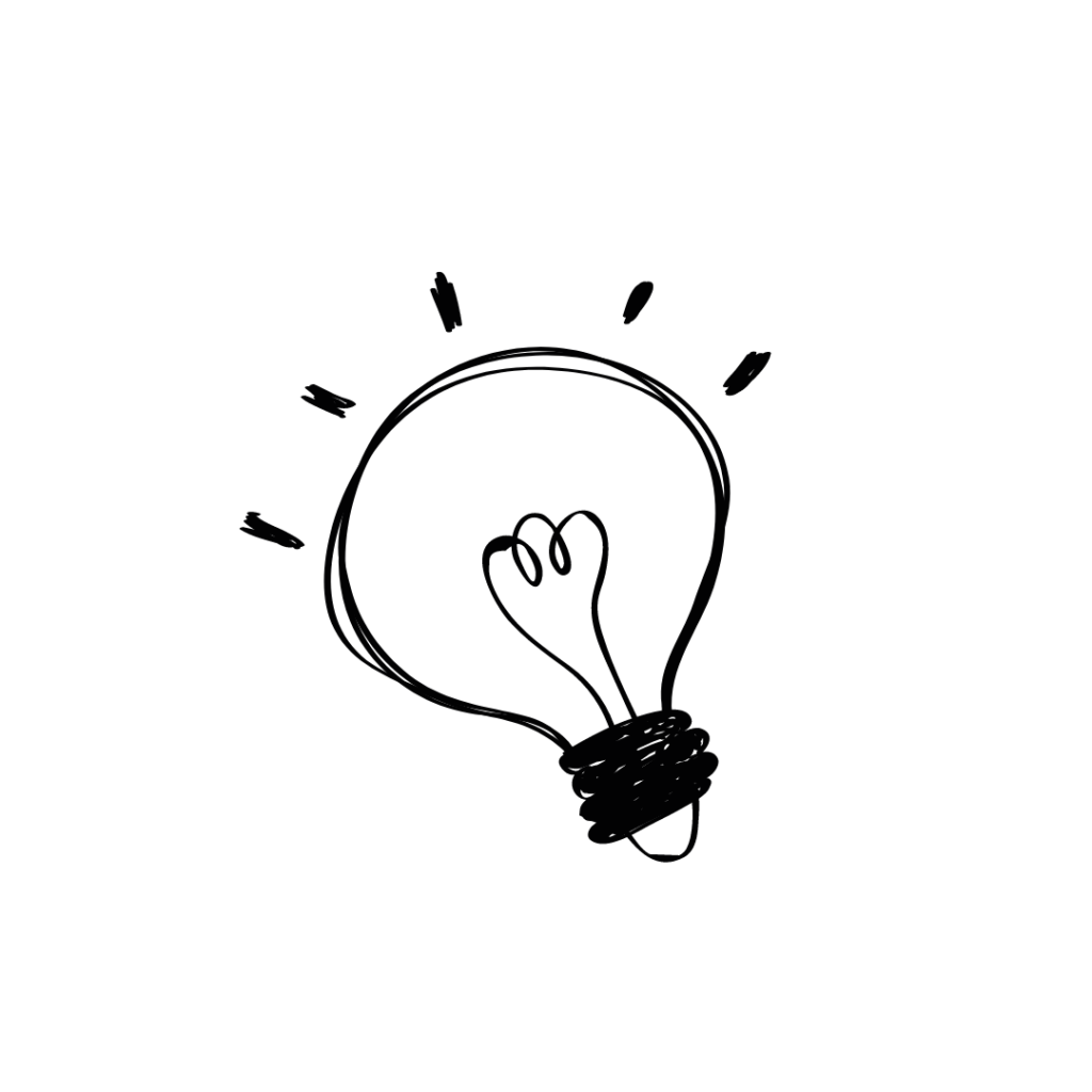 Hand-drawn light bulb sketch with rays