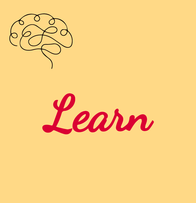 Doodle brain above red Learn text