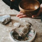 Tibetan singing bowl, burning sage, shell, ritual and routines for mental health