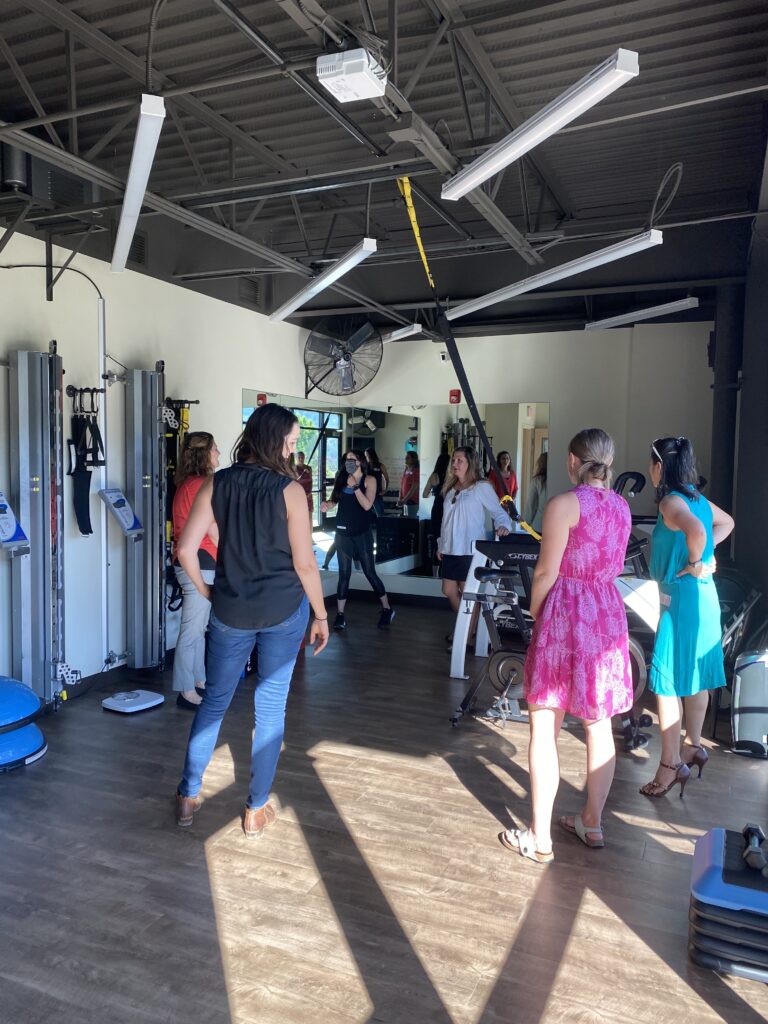 Women attending fitness studio training session